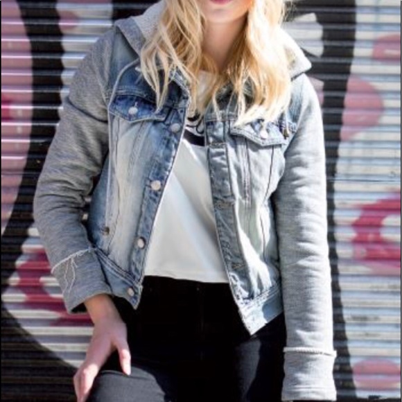 Mossimo supply distressed jean jacket with hood - Picture 1 of 8